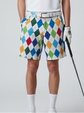 Royal and Awesome Golf Bermuda Argyle Pattern Shorts Diamond colorful size 38